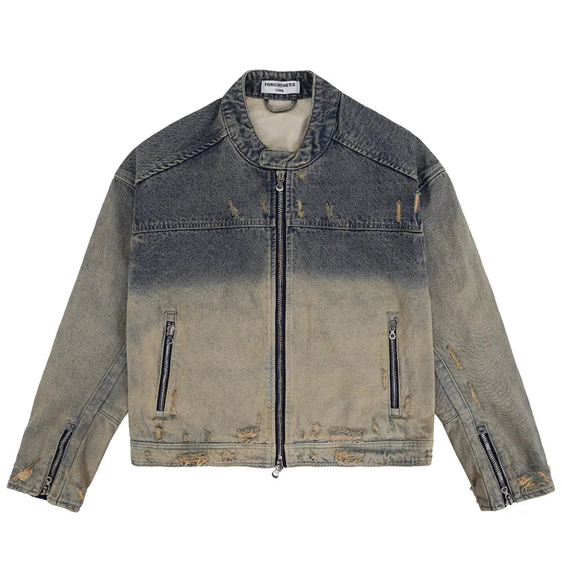 LA VESTE STREETWEAR EN DENIM USÉ ZIPPÉ