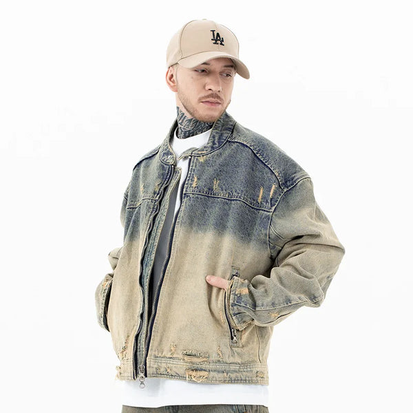 LA VESTE STREETWEAR EN DENIM USÉ ZIPPÉ