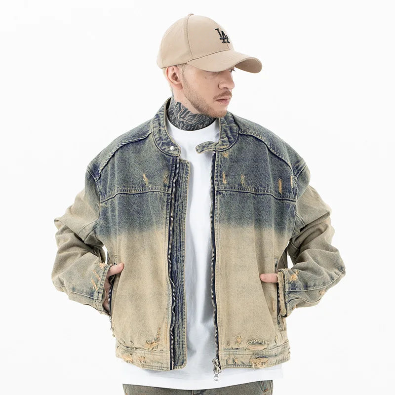 LA VESTE STREETWEAR EN DENIM USÉ ZIPPÉ