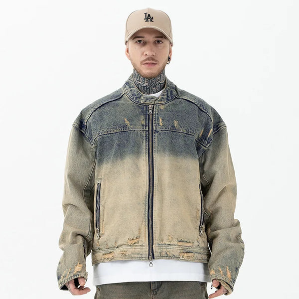 LA VESTE STREETWEAR EN DENIM USÉ ZIPPÉ